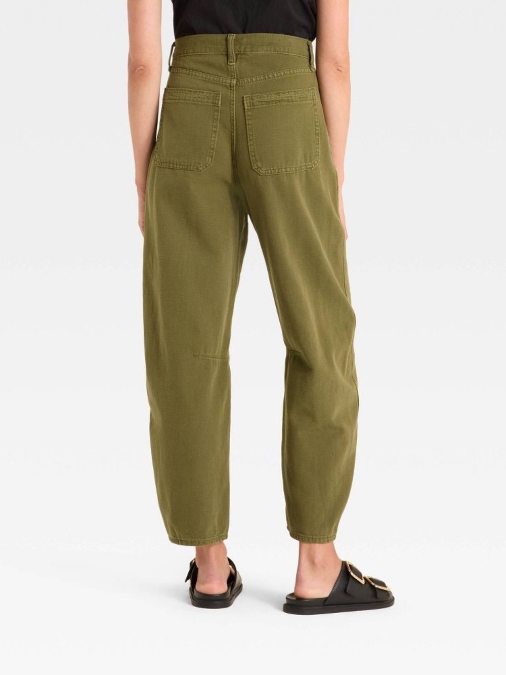 High Waist  Olive Utility Barrel Wide Leg  khaki Green Soft Cotton Trousers - Picture 2 of 16